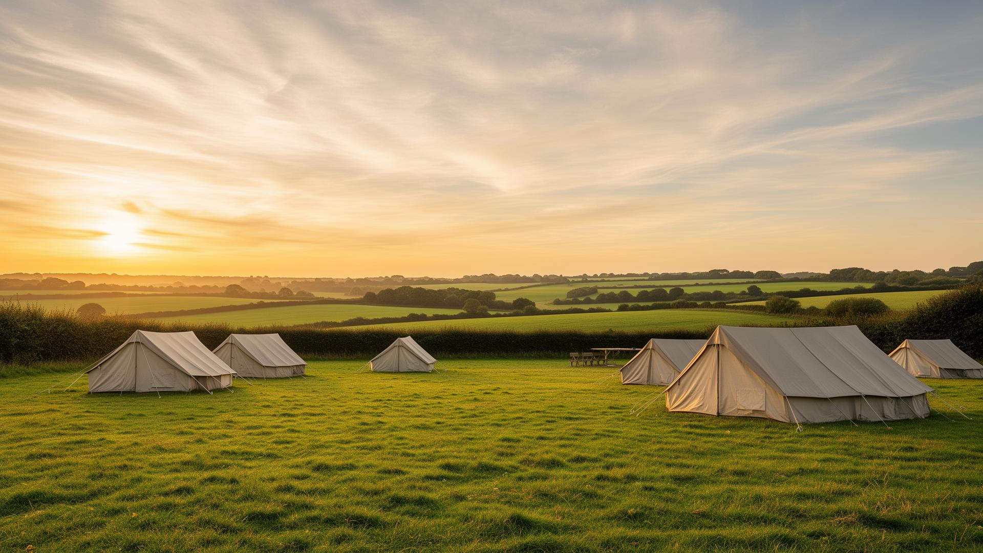 Sunset over Hawthorn Farm Camping in the Norfolk countryside